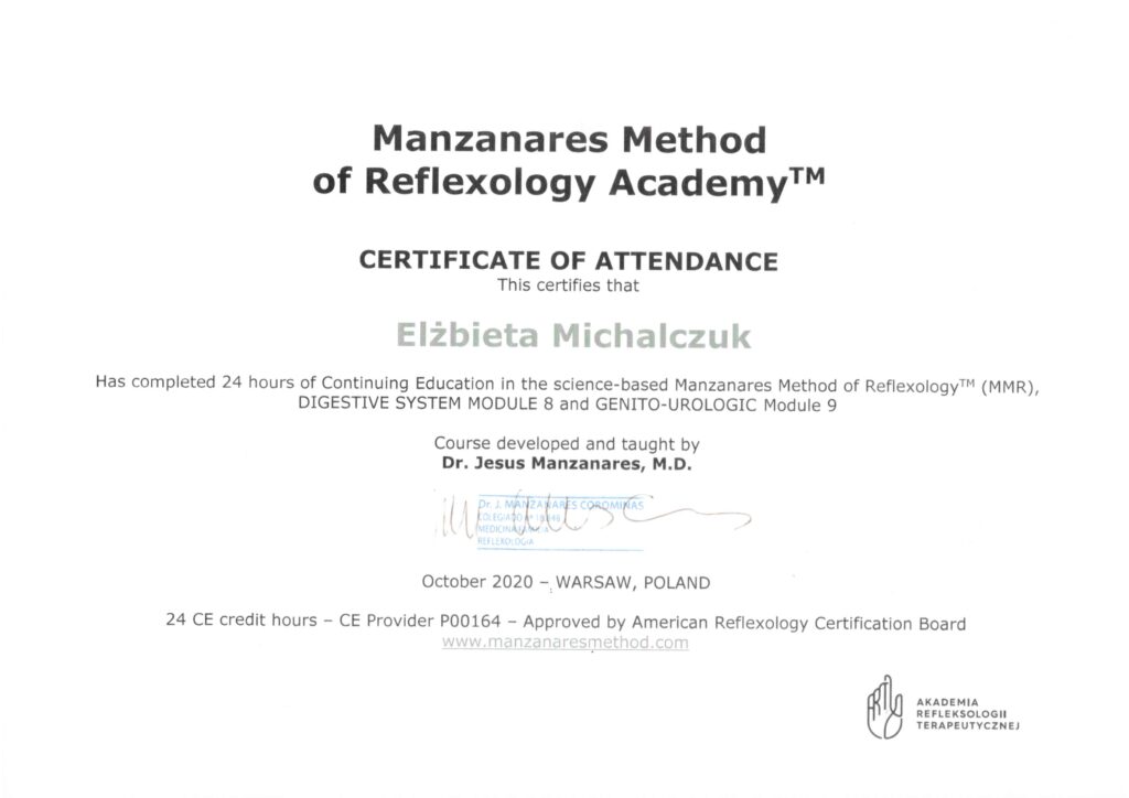 refleksologia certyfikat elzbieta michalczuk