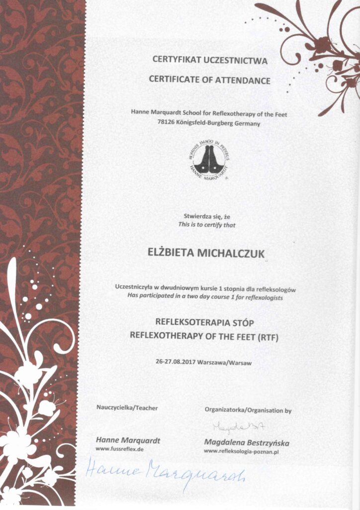 refleksologia certyfikat