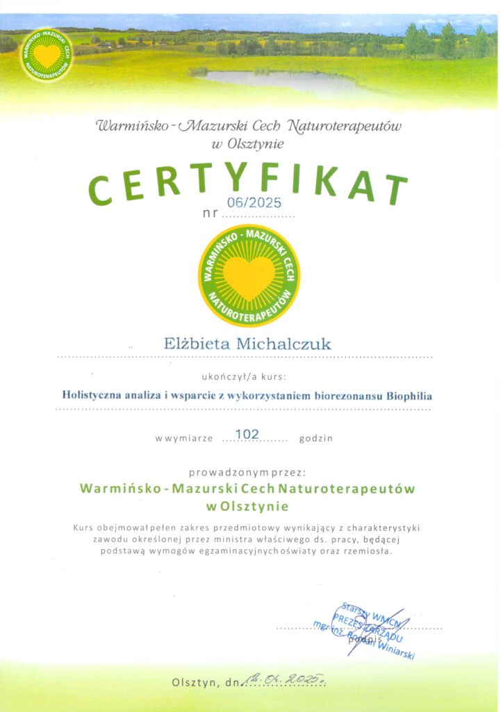 certyfikat refleksologia